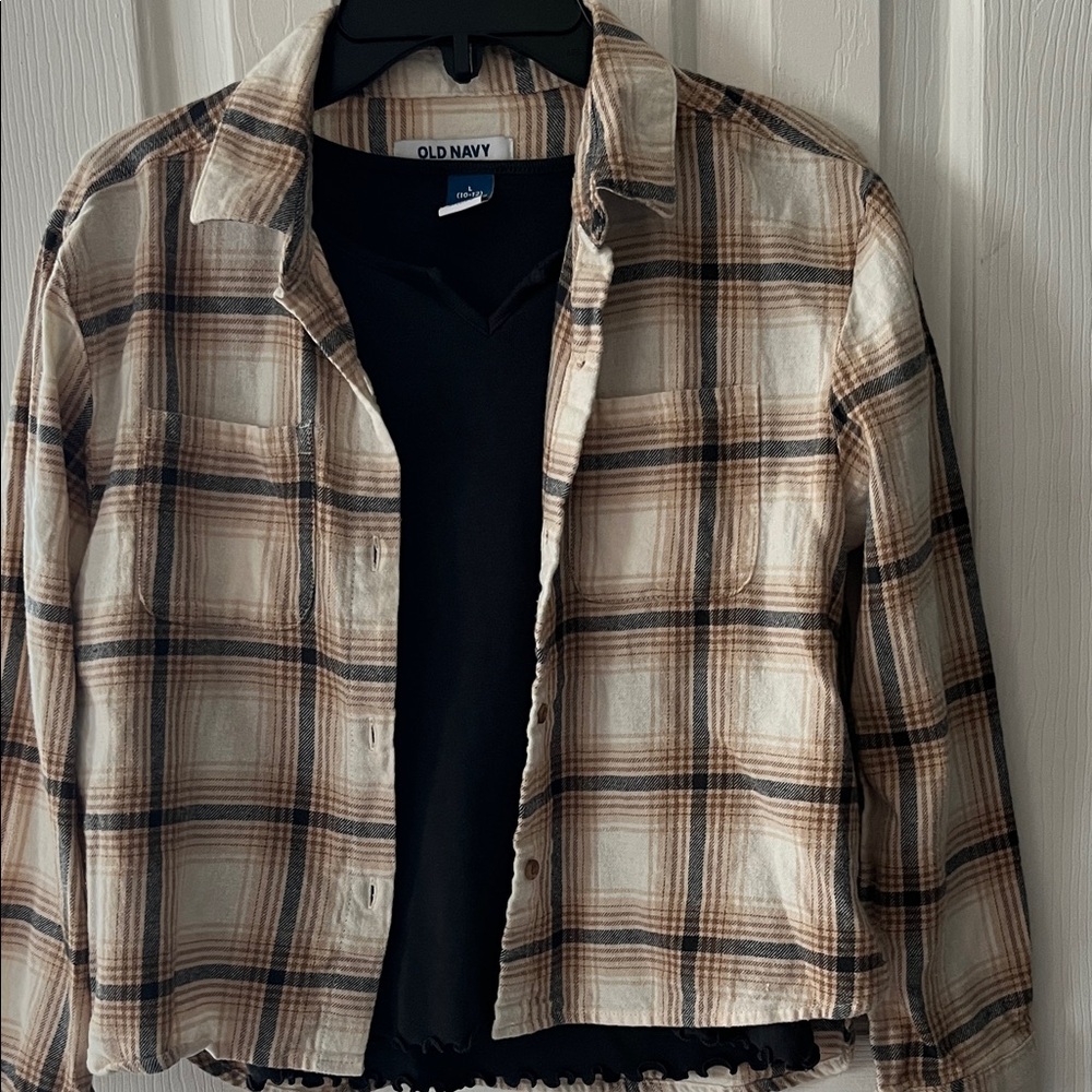 Old Navy Women's Tan and Black Plaid Utility Jacket